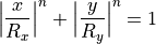 \begin{eqnarray*}
\Big\vert \frac{x}{R_x} \Big\vert^n  +   \Big\vert \frac{y}{R_y} \Big\vert^n  = 1
\end{eqnarray*}